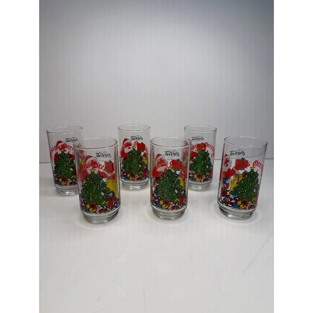 Set of 6 McCrory 100th Anniversary Coca-Cola Christmas Tumbler Glasses‎ Vintage